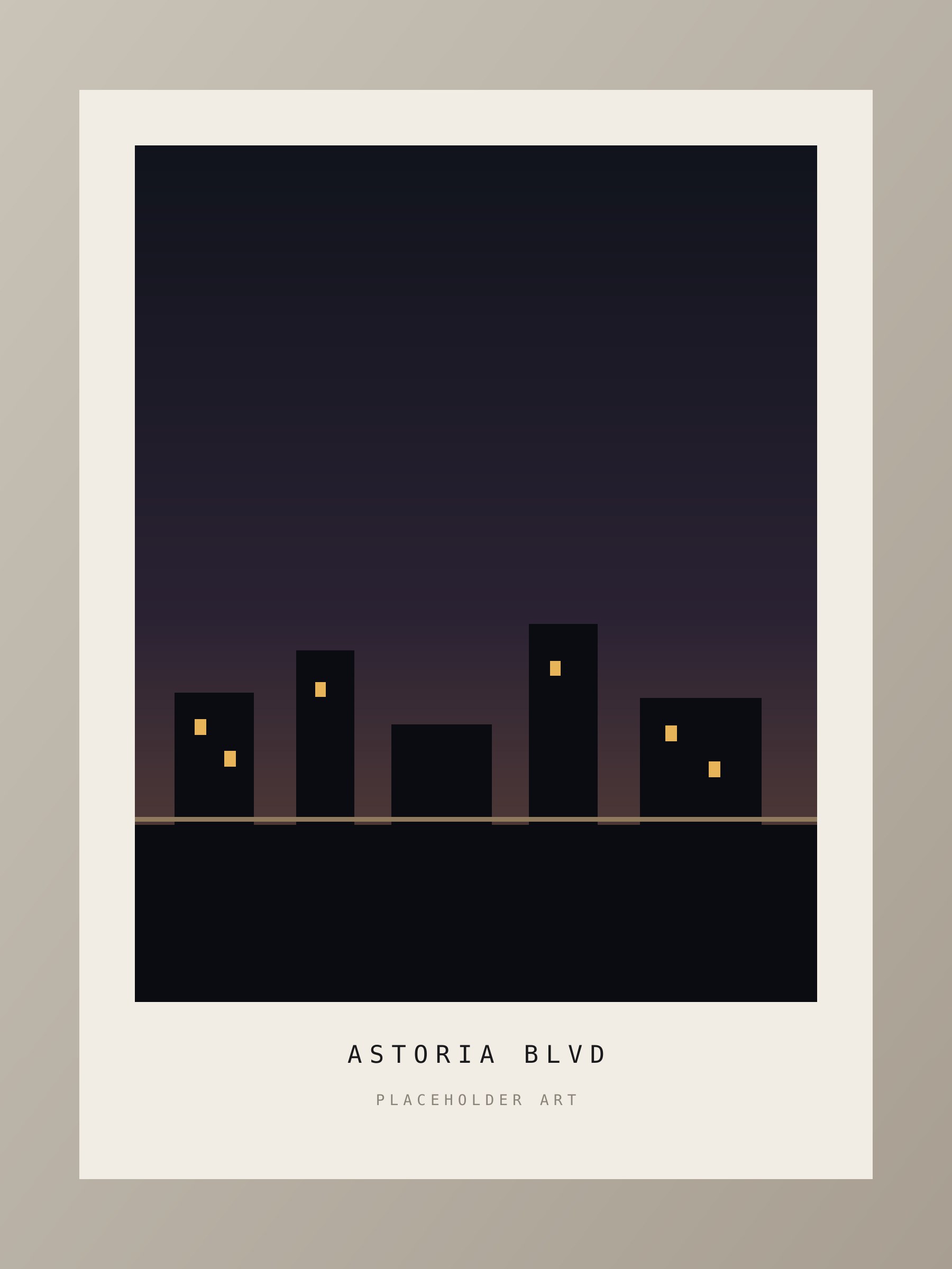 Framed print of the elevated N train platform at Astoria Boulevard before dawn